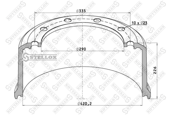 торм.барабан 420x180184 H227 d290335 n10x23 под болтBPW HS..ECO MAXX